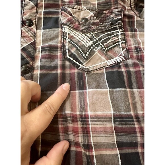 BKE Buckle Black No 48 Standard Fit Shirt Mens Large Plaid Snap Up Rockabilly - Picture 3 of 10